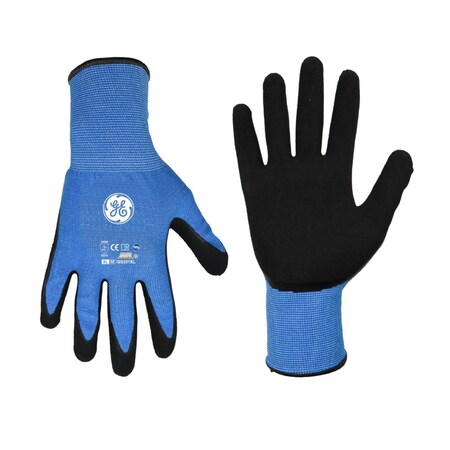 Ge Coated Gloves, Foam Nitrile, Black/Blue, L GG231LC